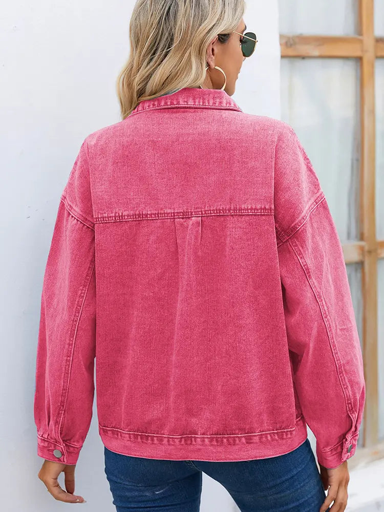 Denim Jacket in a Washed Look with Button Closure and Relaxed Fit