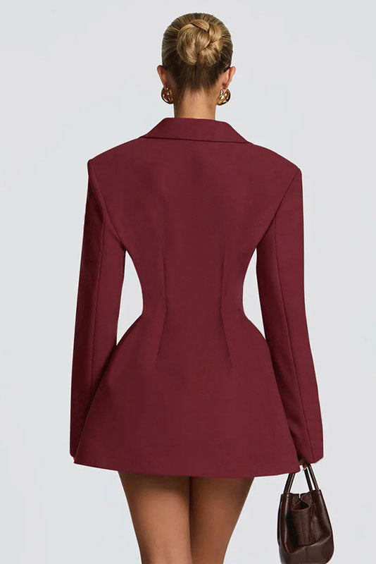 Deep V-Neck Waisted Blazer Mini-Length Dress