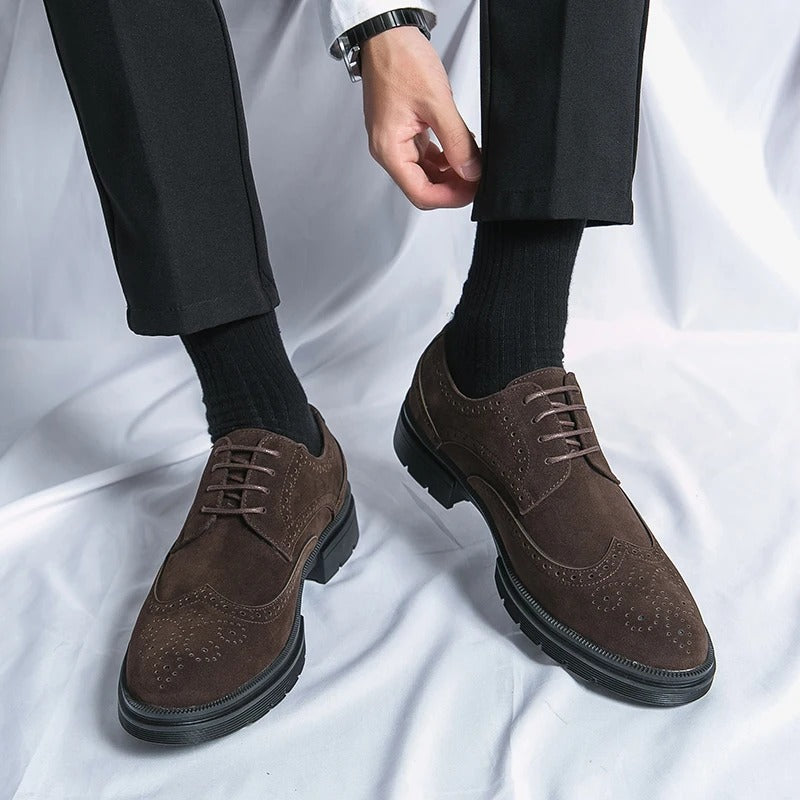 Suede Brogue Shoes with Cushioned Insole