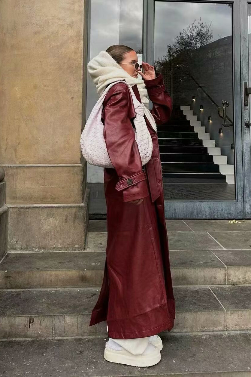 Waist-Tied City Stylish Leather Coat