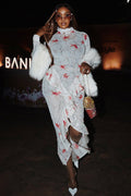 Koi Fish Print High-Neck Maxi-Length Dress