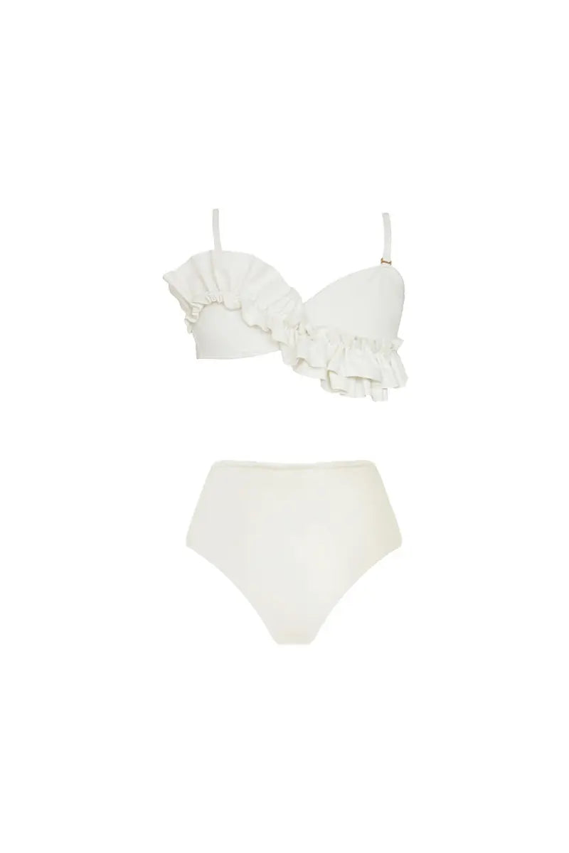 French Ruffled Solid Two-Piece Bikini