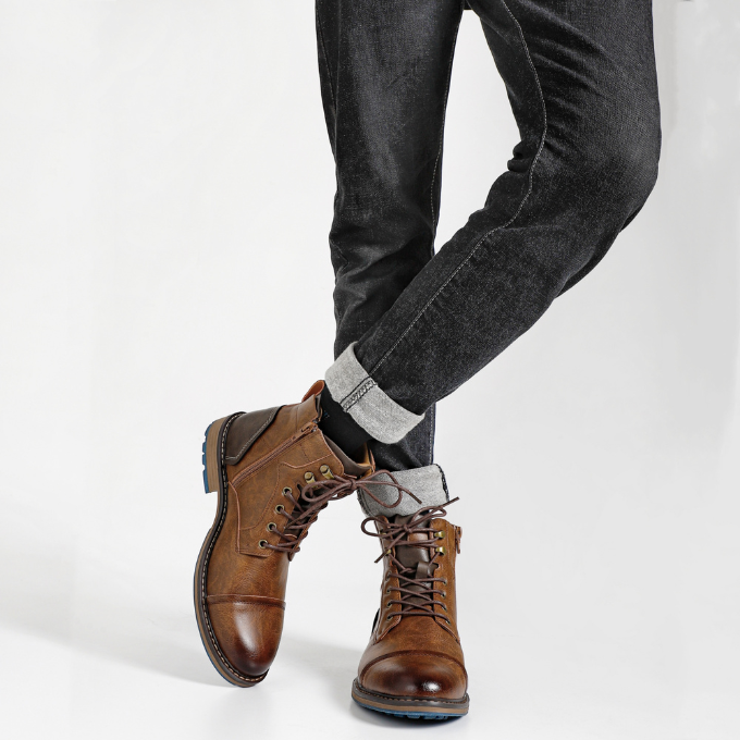 Cowhide Leather Boots with Side Zipper