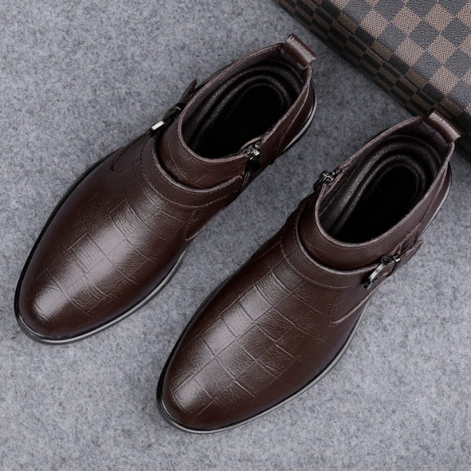 Full-Grain Leather Boots with Buckle Strap
