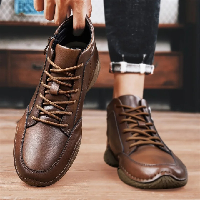 Full-Grain Leather Slip-On Shoes with Side Zipper
