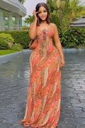 Boho Abstract Flower Mesh Slip Maxi-Length Dress