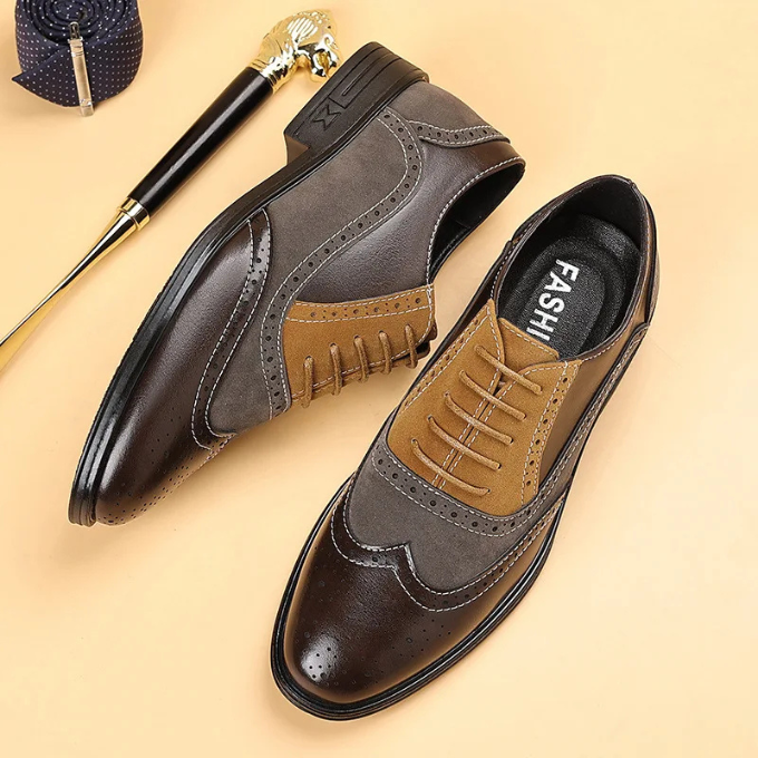 Leather and Suede Oxford Shoes with Color-Block Detail
