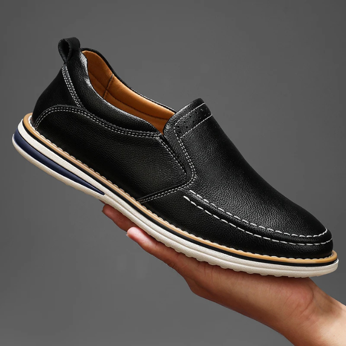 Pebbled Leather Loafers with Moc-Toe Stitching