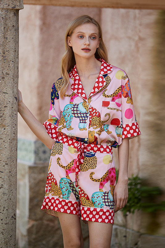 Coordinated Dressing Leopard Print Silk Pajama Set
