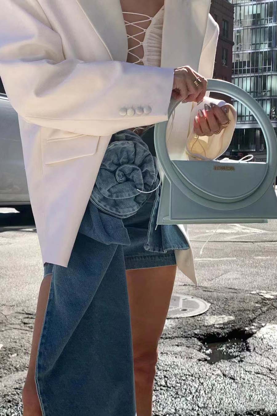 Modern Denim Mini Skirt With 3D Roses
