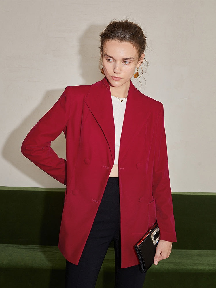Blazer with Lapel Collar and V-Neck