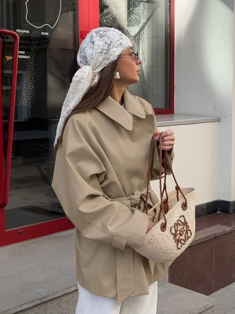 Coat with Lapel Collar and Belt