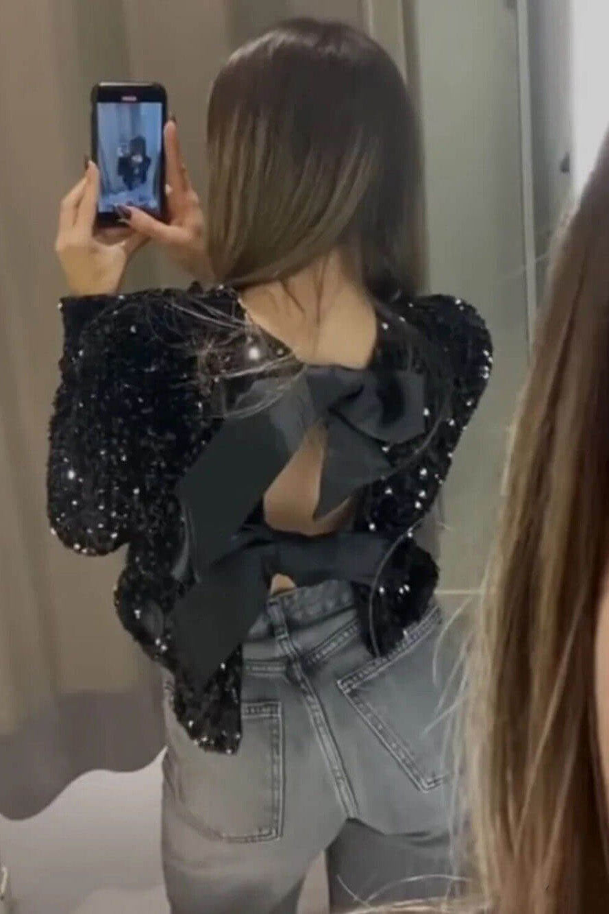 Modern Tie-front Sequined Jacket