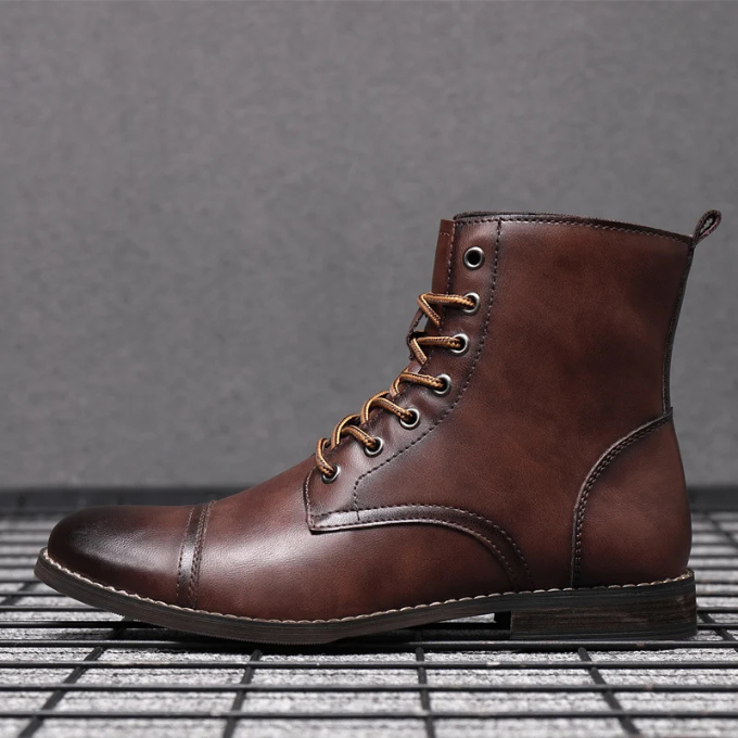 Burnished Full-Grain Leather Boots with Burnished Finish