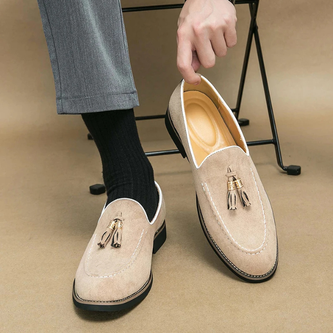 Suede Loafers with Tassel Detail