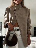 Blazer with Plaid, Stand Collar and Relaxed Fit
