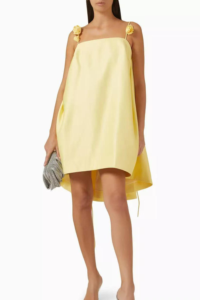 Yellow 3D Flower Loose Fit Short Dress