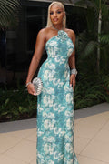 Stylish Abstract Print Halter Maxi-Length Dress