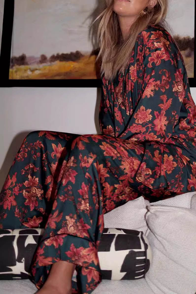 Flower Satin Pajama Set