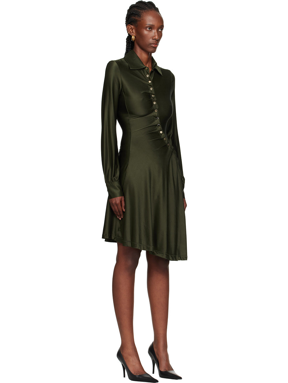 Asymmetric Satin Shirt Midi-Length Dress