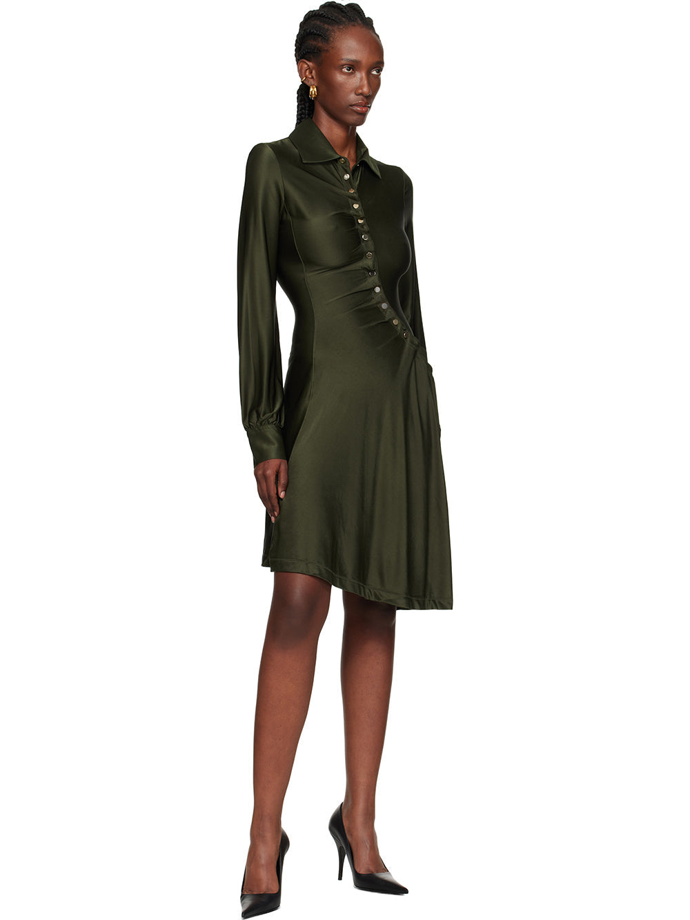 Asymmetric Satin Shirt Midi-Length Dress