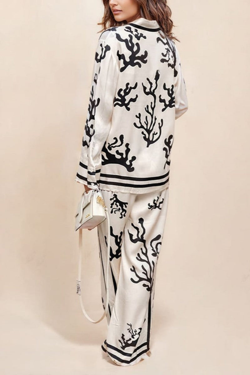 Wide-Leg Silhouette Patterned Trousers-Set