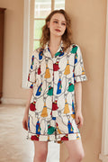 Coordinated Fringe Pattern Short-Sleeve Loungewear Set