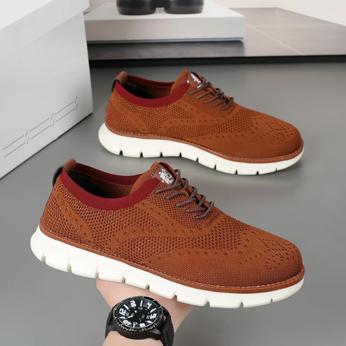 Knit Brogue Shoes with Memory Foam Insole and Breathable Upper