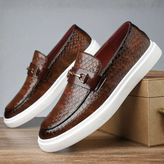 Leather Loafers with Embossed Texture