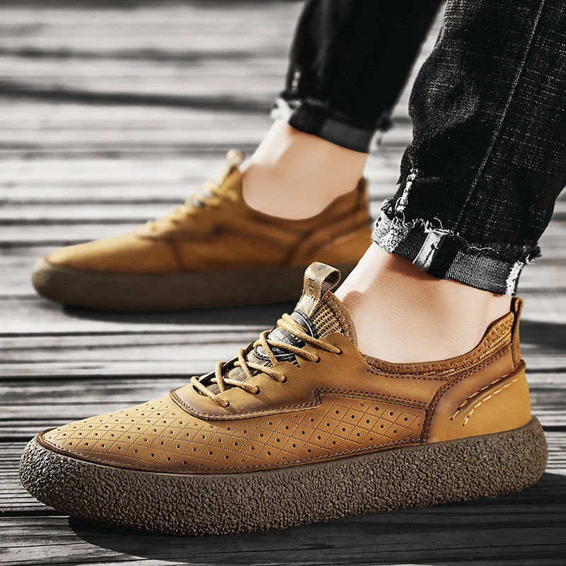 Leather Shoes with Perforated Upper