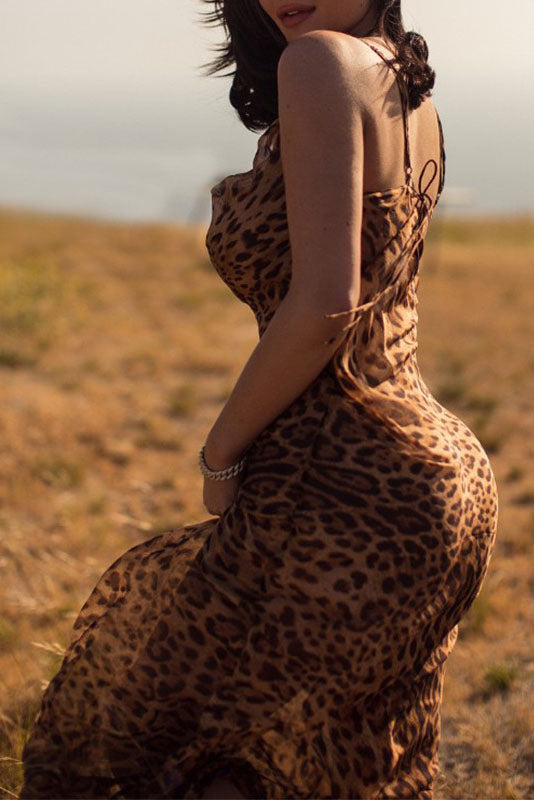 Leopard Slip Open-Back Dress