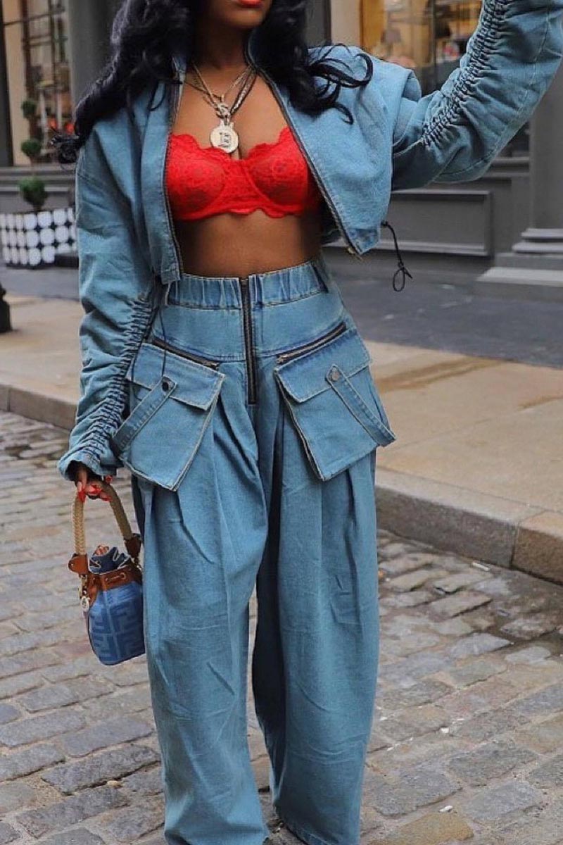 Retro Wide-Leg Denim Two-Piece
