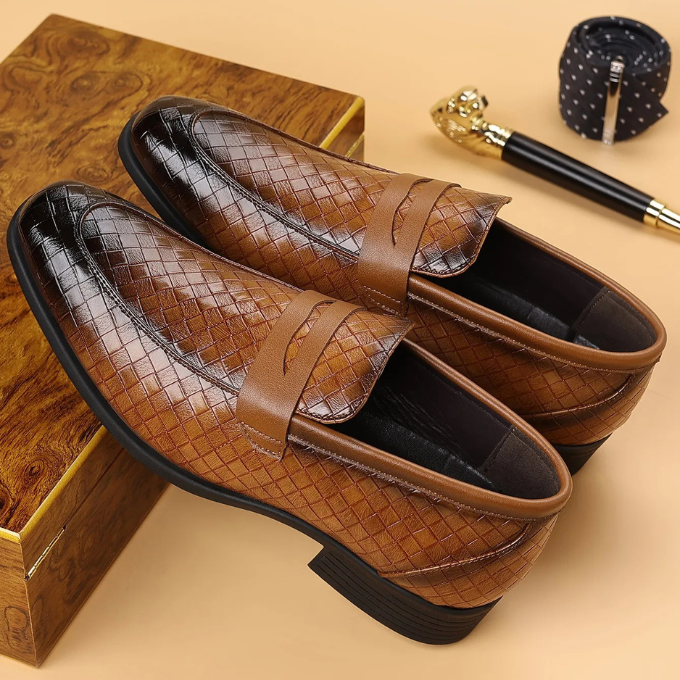 Polished Leather Loafers with Embossed Texture