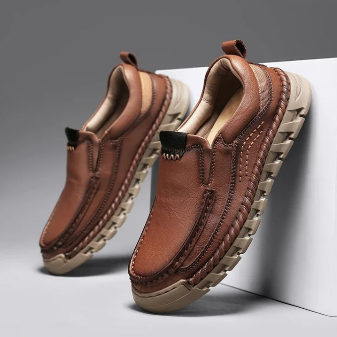 Leather Loafers with Precision Stitching