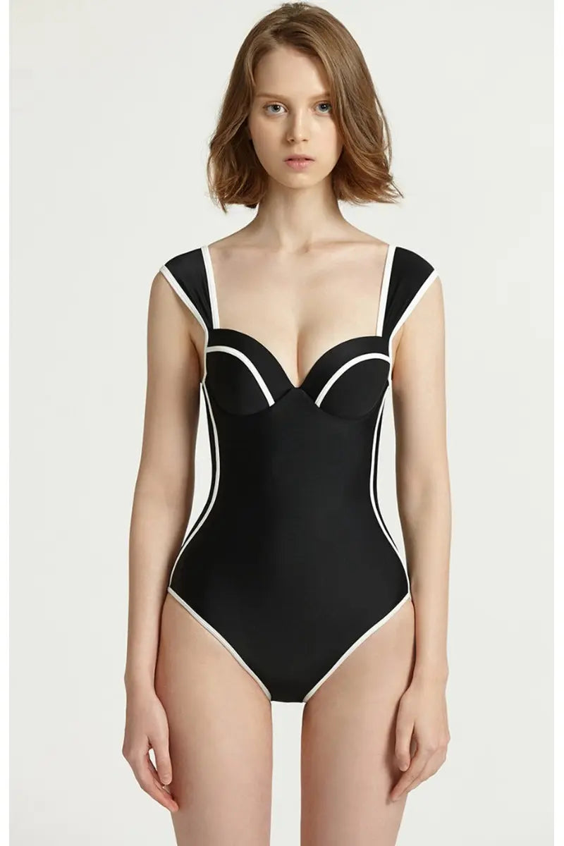 Modern Colorblock Korean Style Sweetheart Swimsuit