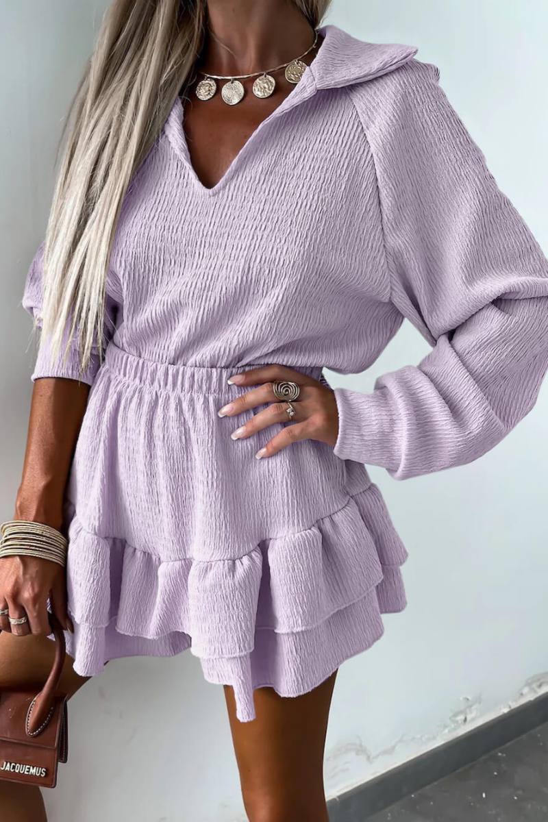 Coordinated V-Neck Women's Shirt And Flared Skort Two-Piece Set