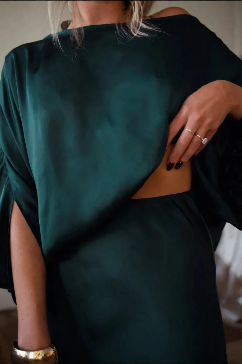 Coordinated Convertible Draped Top & A-Line Maxi Skirt Set