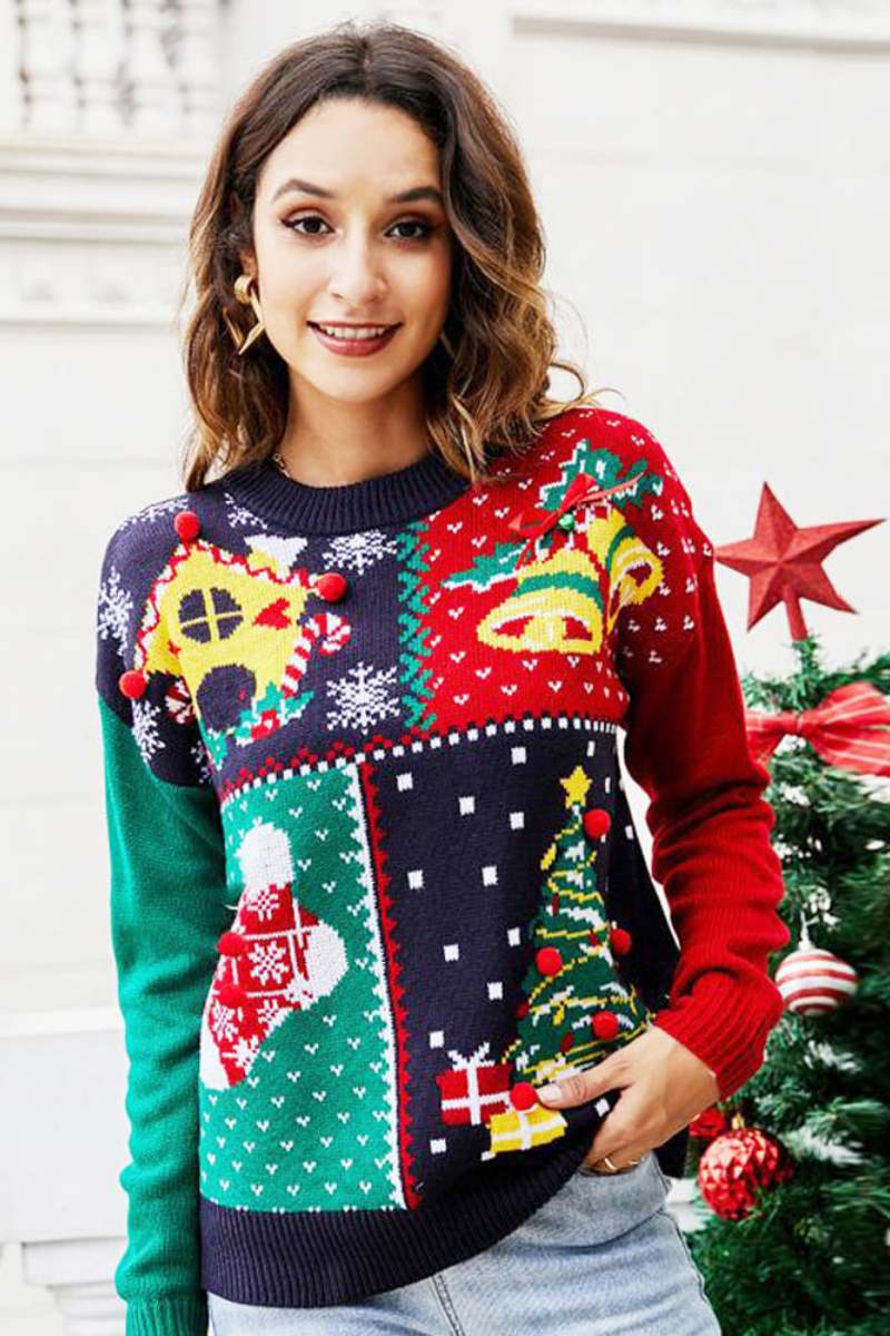 Modern Snowflake Christmas Tree Pullover Knit Sweater