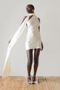 Open-Back Halter Satin Mini-Length Dress