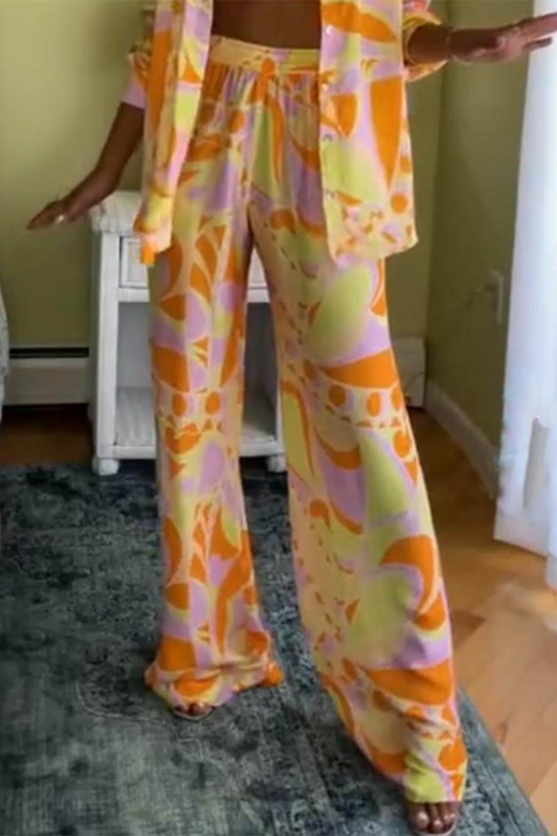 Timeless Print Loose Waist Elastic Pocket Trousers-Set