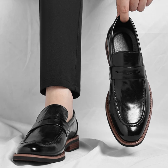 Polished Leather Penny Loafers with Penny Strap