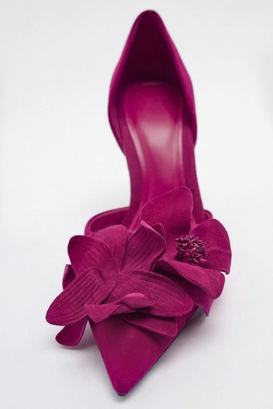 Modern Flower Embellished Pointed High Heels