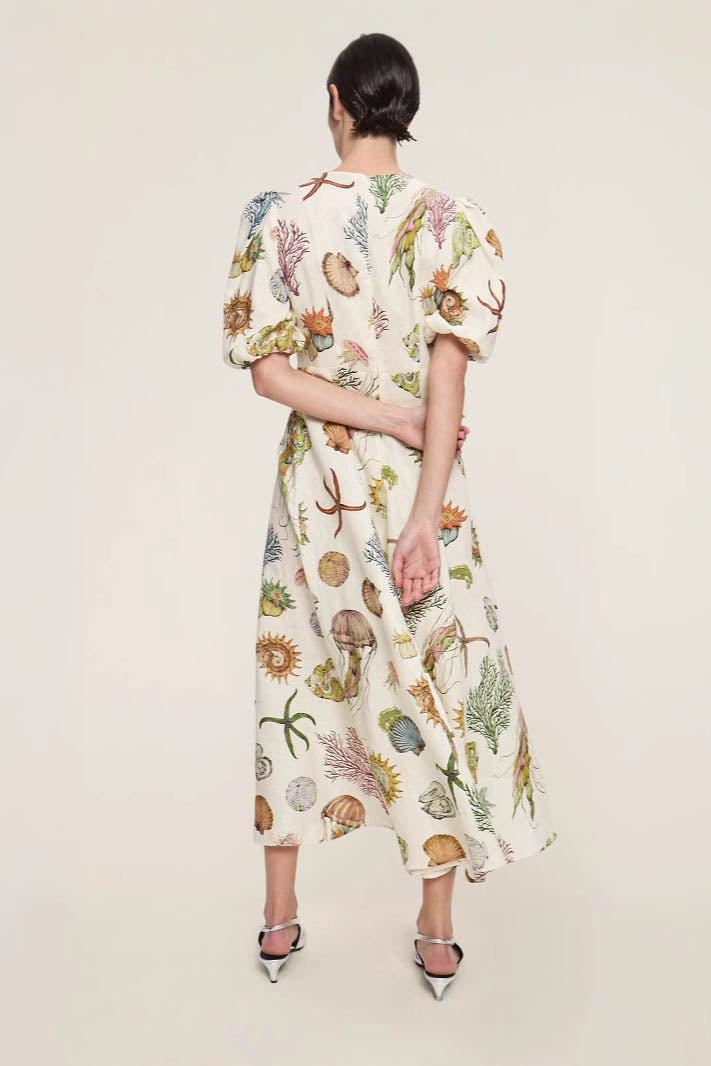 Modern Graffiti Print Puff Sleeve Dress