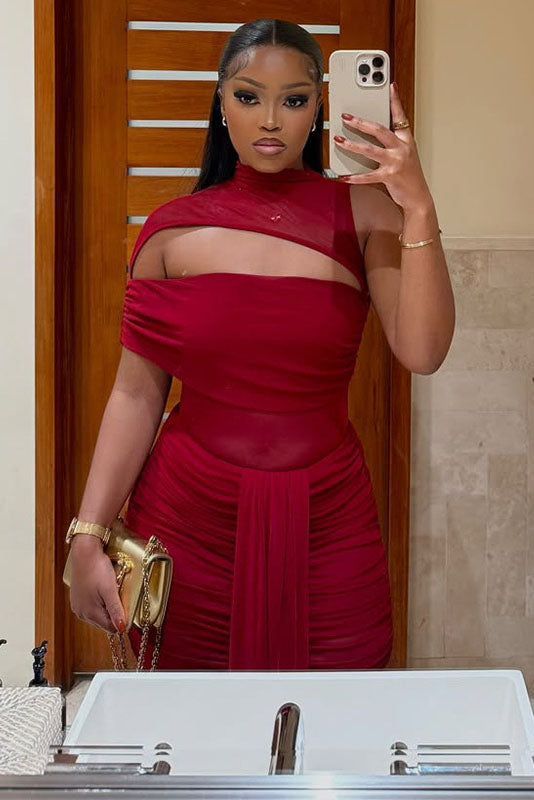 Modern High Neck Sheer Formal Dress