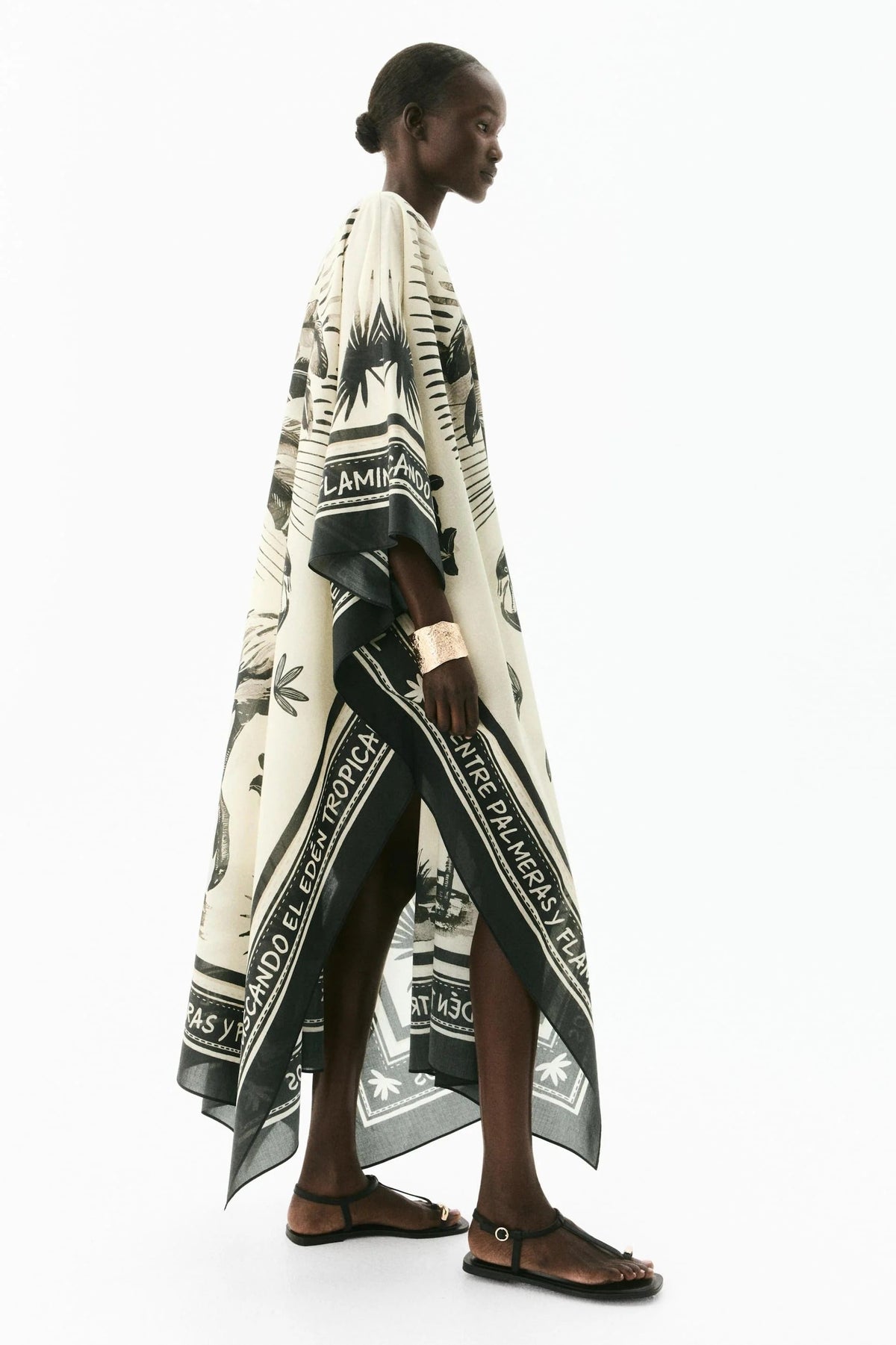 Oversized Flamingo Kaftan Maxi-Length Dress