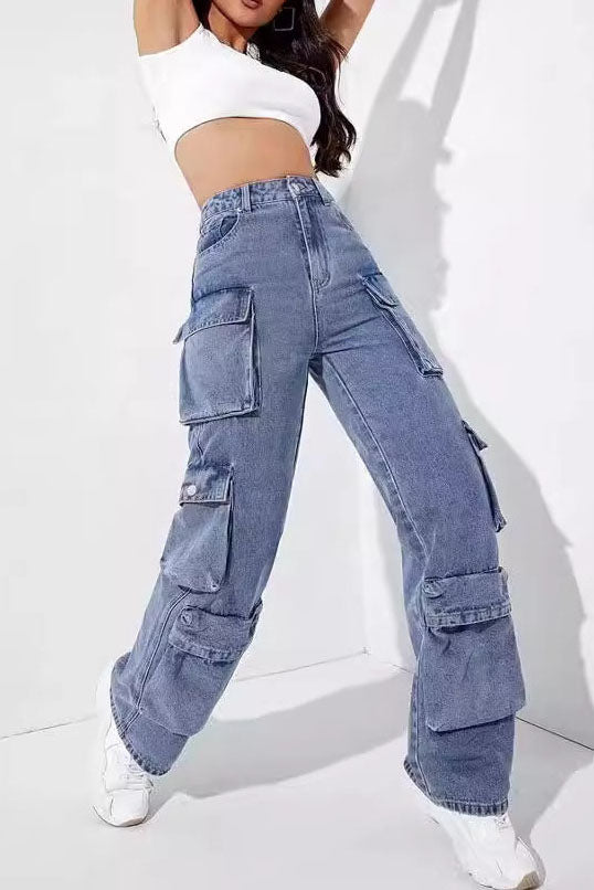 Multi-Pocket Denim Cargo Trousers