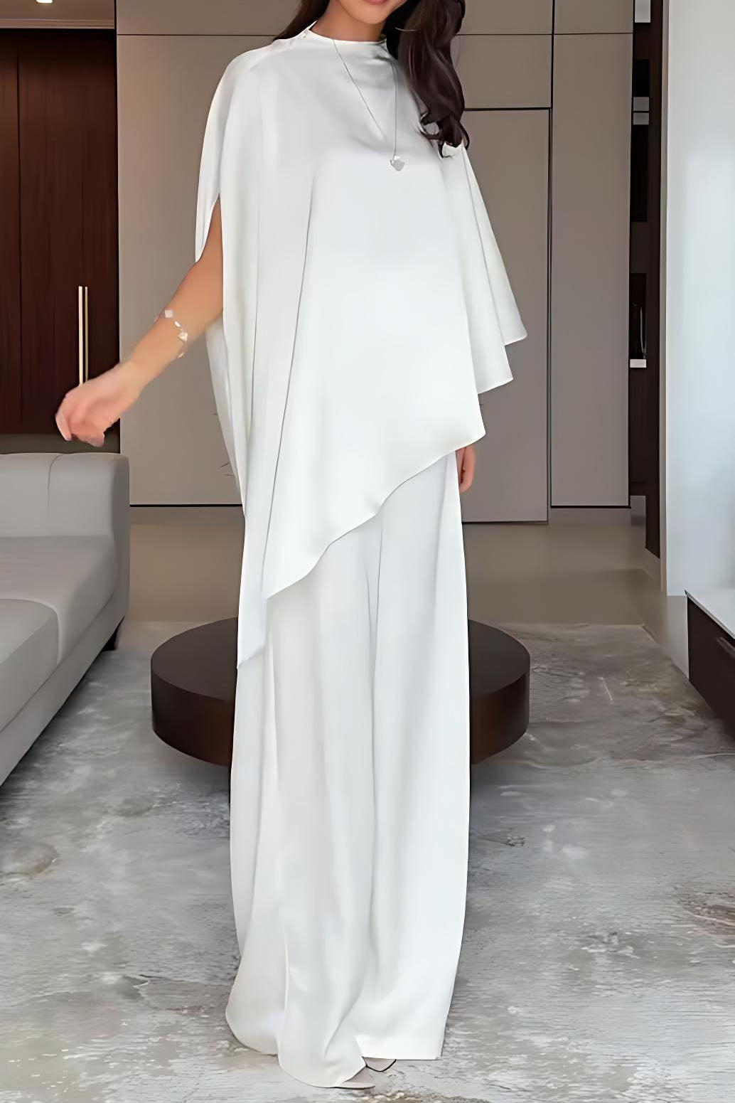 Cape Sleeve Wide-Leg Trousers Set