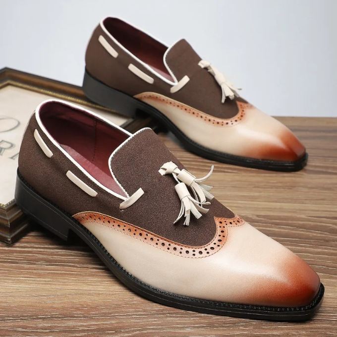 Polished Full-Grain Leather Loafers with Brogue Detailing