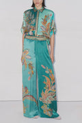 Retro Flower Print Shirt and Trousers Set