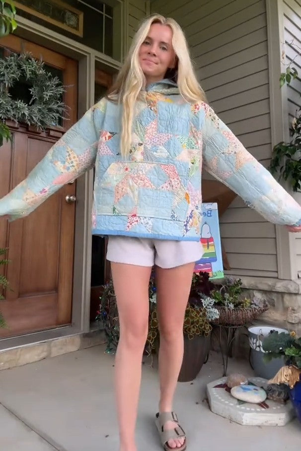 Colorful Flower Patchwork Print Quilted Hoodie